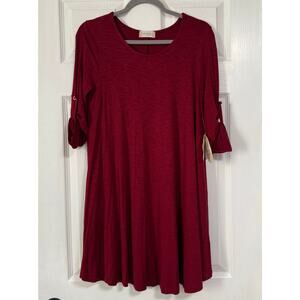 Altar'd State New Women's Burgundy Roll Tab Sleeve Tunic Dress Size Small